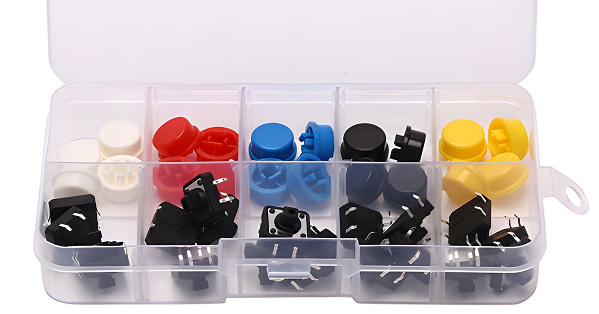 25 Pcs Tactile Button Switch with Caps Assortment Pack | Thingbits ...