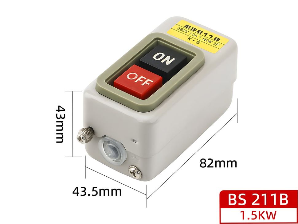 Dimensions for BS211B 1.5kW Push Button Switch