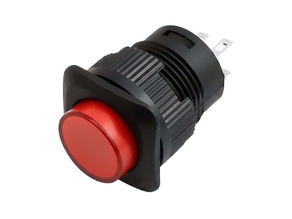 Red 16mm Square Panel Mount Momentary Pushbutton with Light