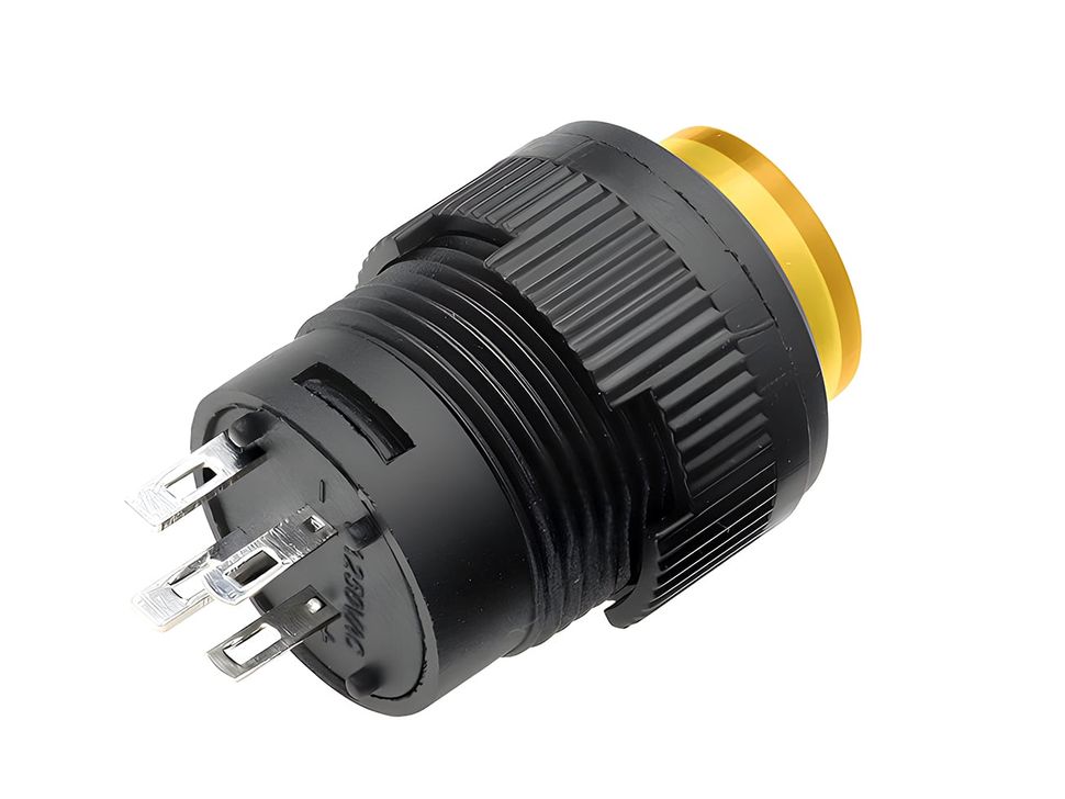 Yellow 16mm Round Panel Mount Momentary Pushbutton with LED - Back