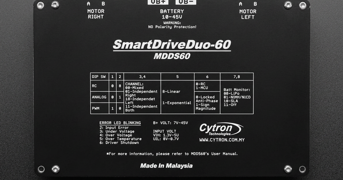 Cytron MDDS60 60A Dual Channel SmartDrive DC Motor Driver - 7V to 45DC ...