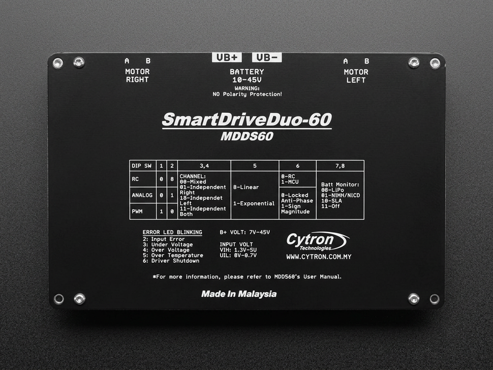 Cytron MDDS60 SmartDrive DC Motor Driver, 60A Dual Channel