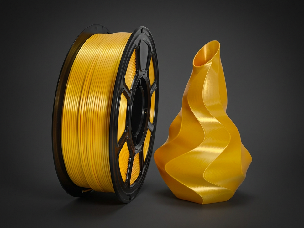 Premium PLA+ Silk Bright Gold Filament for 3D Printers