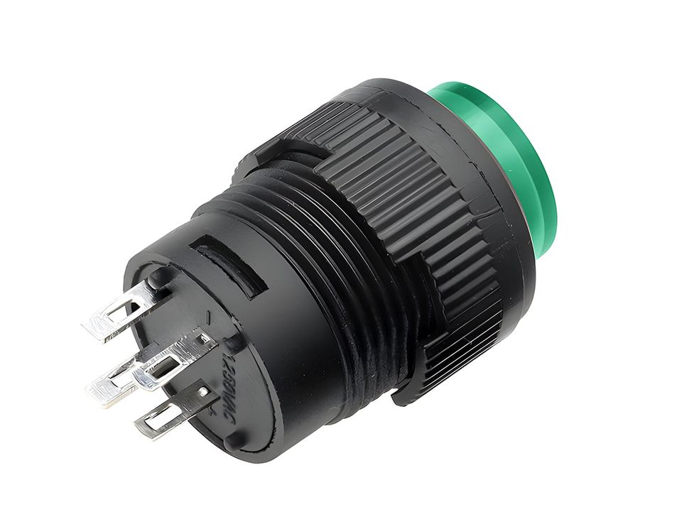 Green 16mm Round Panel Mount Momentary Pushbutton with LED - Back