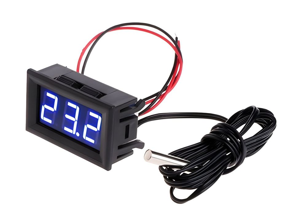 12V DC Digital Thermometer Probe Blue Display