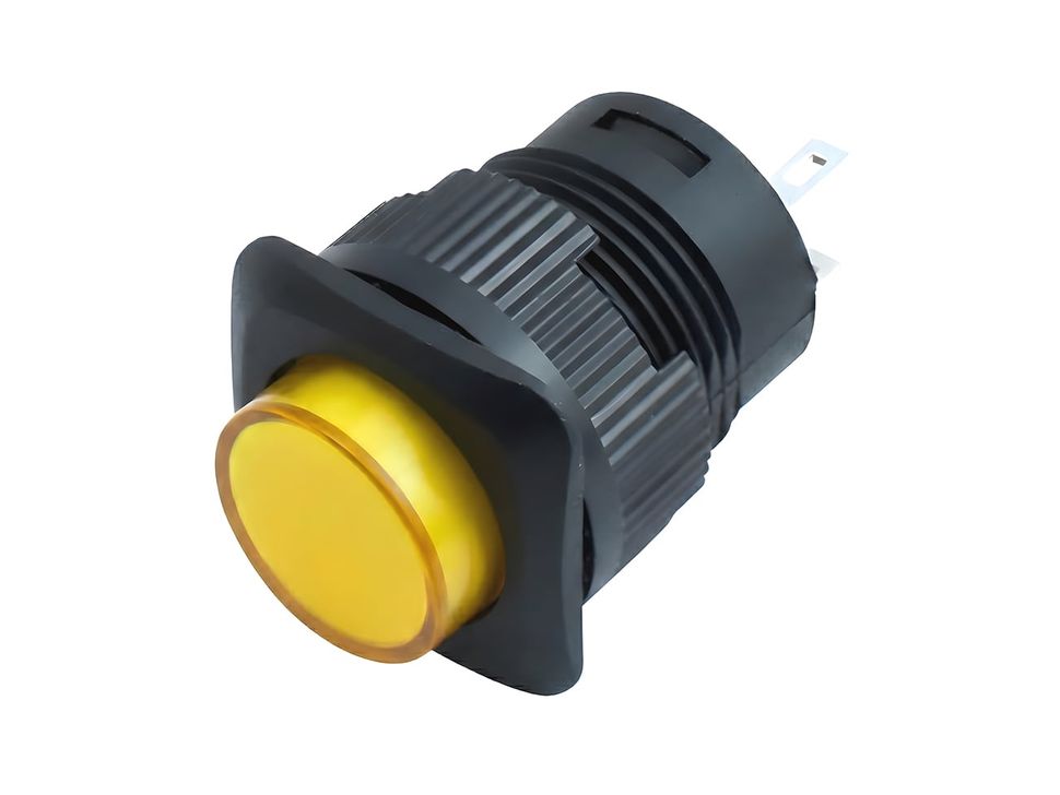 Yellow 16mm Square Panel Mount Latching Pushbutton no Light
