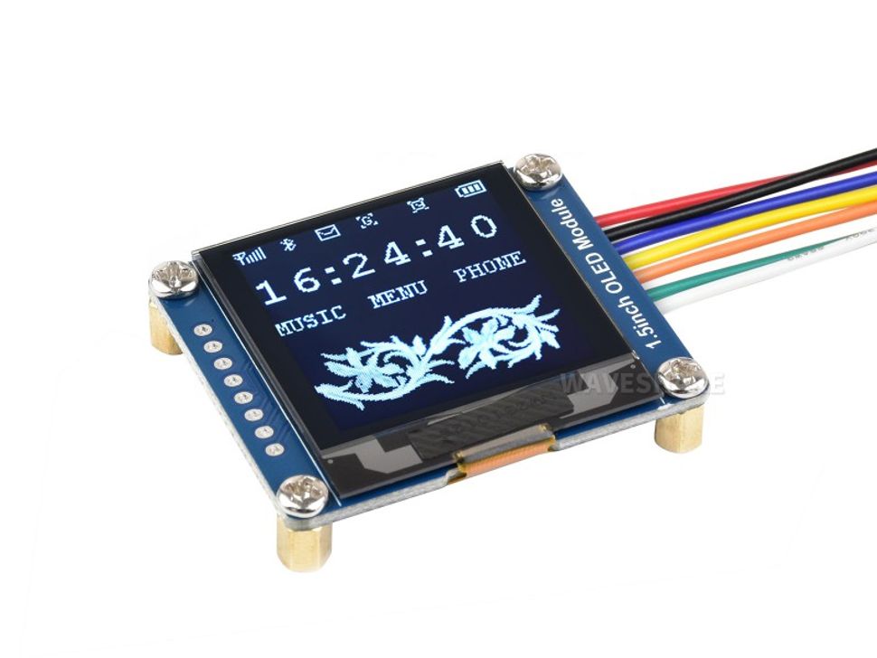 1.5inch OLED display Module, 128x128 pixels, 16 gray scale, SPI/I2C interface wired