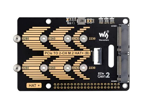 PCIe To 2-Ch M.2 Adapter HAT (B) for Raspberry Pi 5