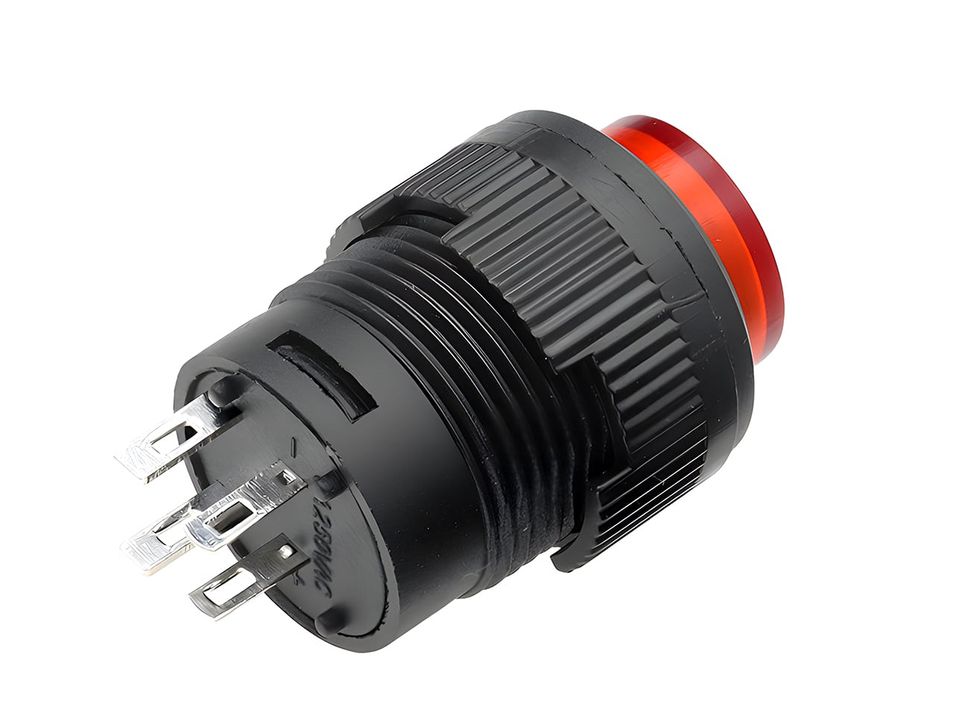 Red 16mm Round Panel Mount Momentary Pushbutton with LED - Back