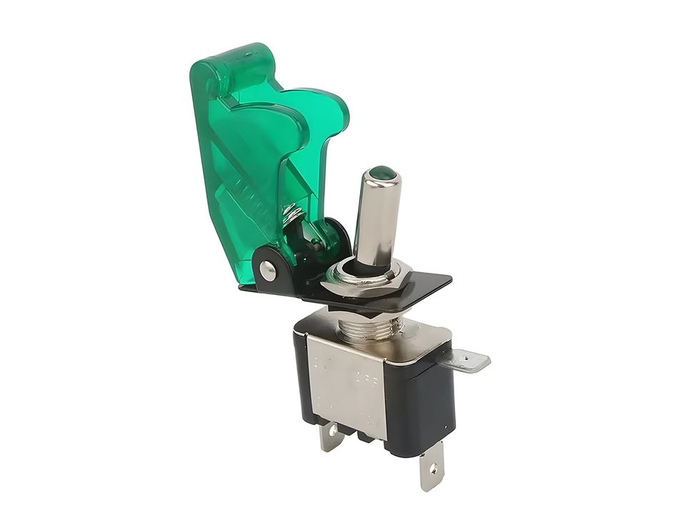 ASW-07D SPST Toggle Switch with Green LED Light and Flip Cover