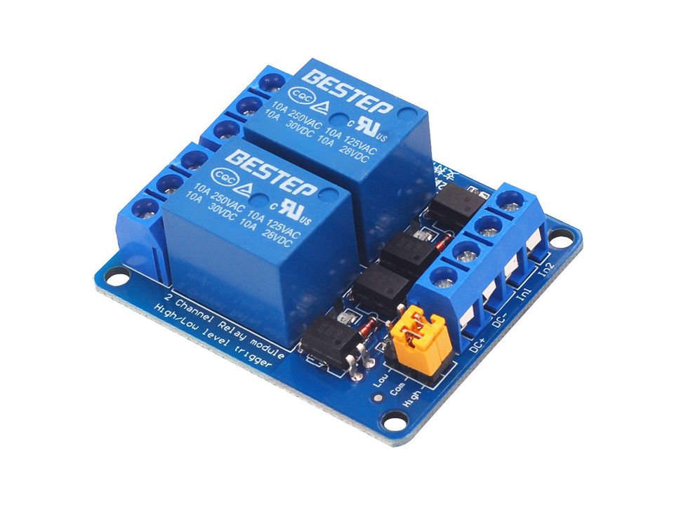 2 Channel Relay Module with High/Low Trigger and Optocoupler
