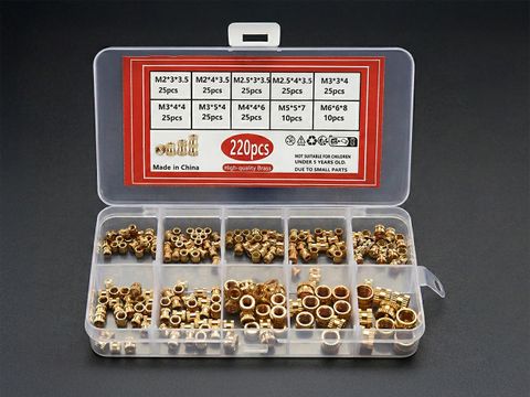 Brass Knurled Threaded Insert Nuts Assortment Box