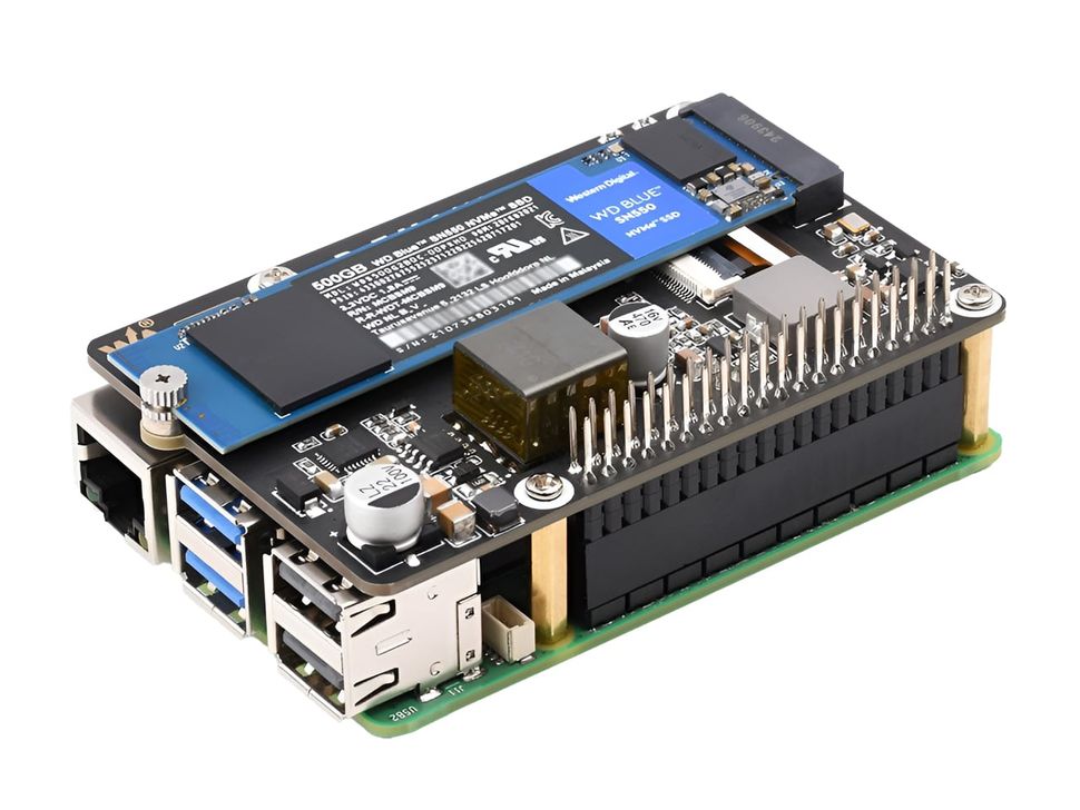 PCIe To M.2 Adapter with PoE HAT (B) Mounted on PI 5