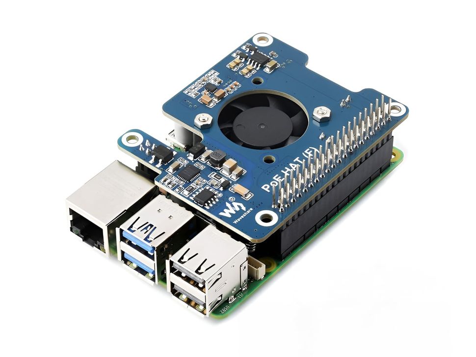 PoE Power Over Ethernet HAT (F) Mounted on Pi Board
