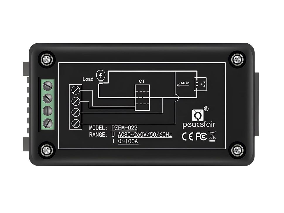 100A AC Digital Panel Mount Volt, Current and Power Meter Back