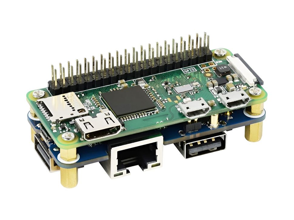 Ethernet with 3x USB HUB HAT (B) Mounted on Pi Zero W