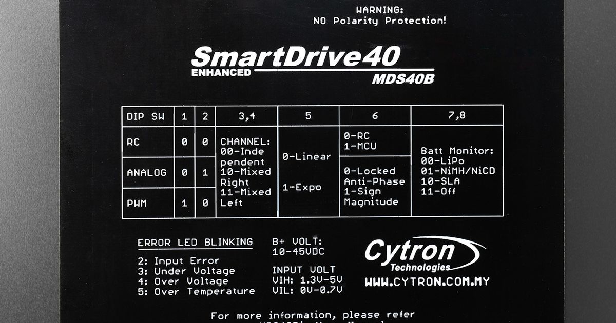 Cytron MDS40B 10-45V 40A SmartDrive DC Motor Driver | Thingbits Electronics