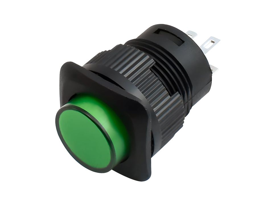 Green 16mm Square Panel Mount Momentary Pushbutton with Light