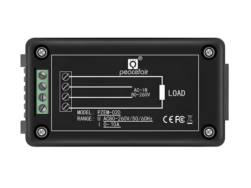 10A AC Digital Panel Mount Volt, Current and Power Meter Back