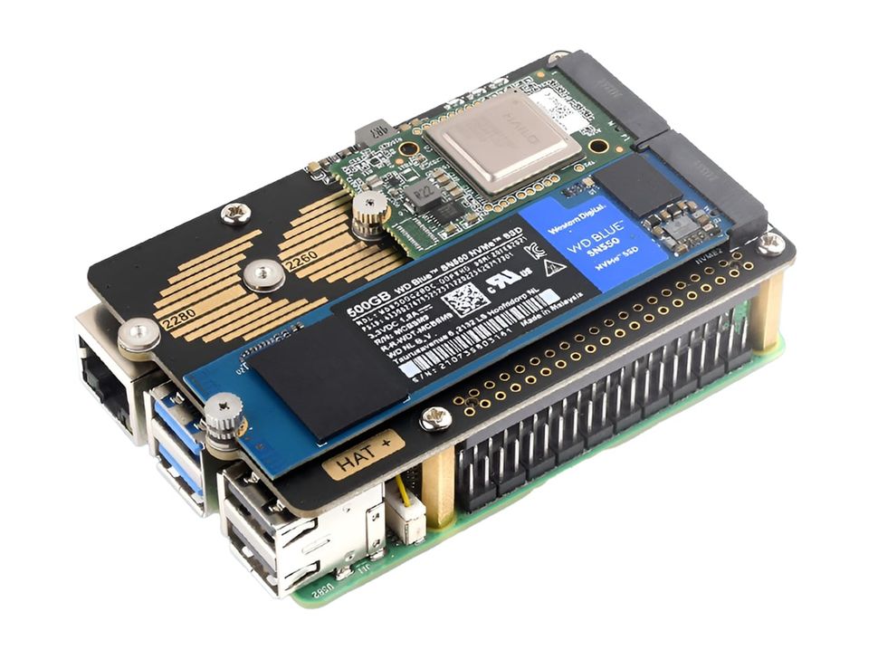PCIe To 2-Ch M.2 Adapter HAT Type B Mounted on PI 5